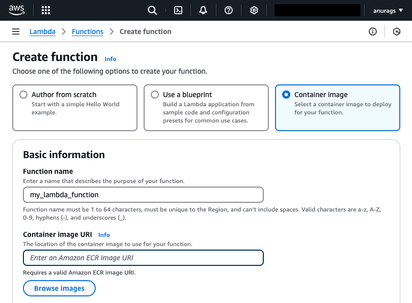 Create a Lambda Function using a Container image.