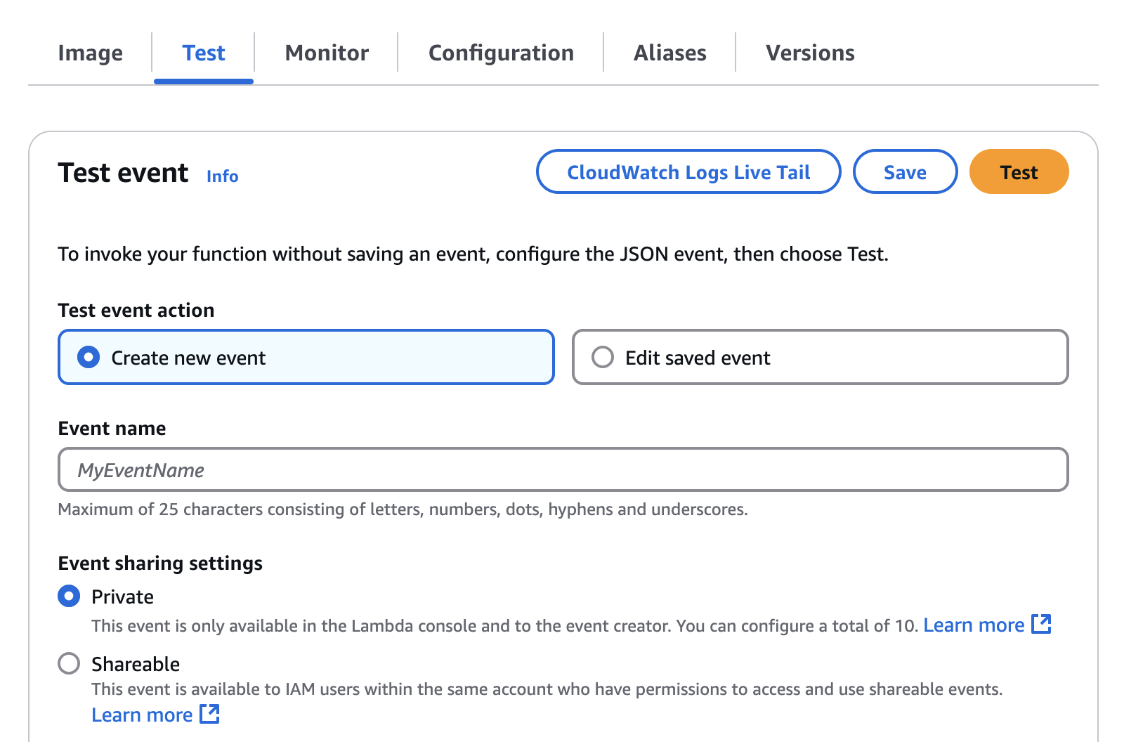 Create an event to test your Lambda deployment.